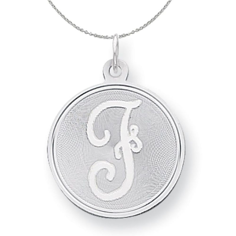 Silver, Makayla Collection, 20mm Disc Initial F Necklace - 16 In